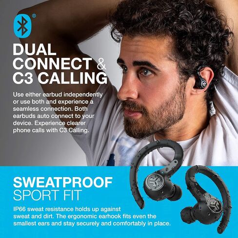 JLab Epic Sport ANC 3 True Wireless Bluetooth Earbuds for Active Workout, Hybrid Dual Drivers for Premium Sound, Hi-Res Audio, Spatial Audio, Acc, Sweatproof, 12+ Hours Playtime, Google Fast Pair in Saudi Arabia