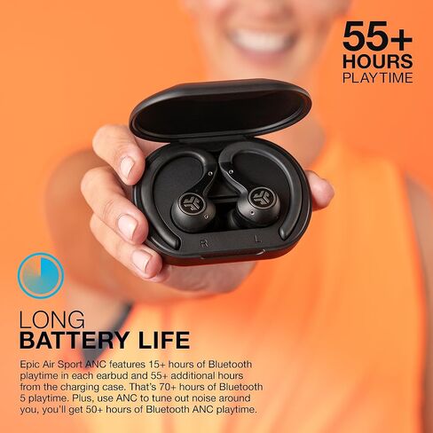 JLab Epic Sport ANC 3 True Wireless Bluetooth Earbuds for Active Workout, Hybrid Dual Drivers for Premium Sound, Hi-Res Audio, Spatial Audio, Acc, Sweatproof, 12+ Hours Playtime, Google Fast Pair in Saudi Arabia