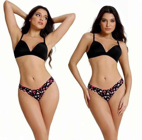 Women's Seamless Allover Printed Bikini Panties, Pack of 4, Hearts and Leopard Patterns in Saudi Arabia