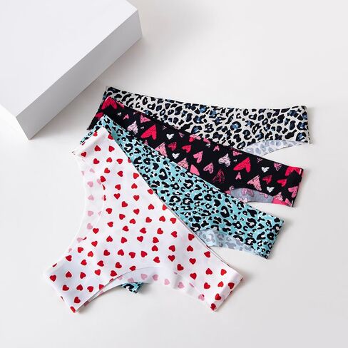 Women's Seamless Allover Printed Bikini Panties, Pack of 4, Hearts and Leopard Patterns in Saudi Arabia