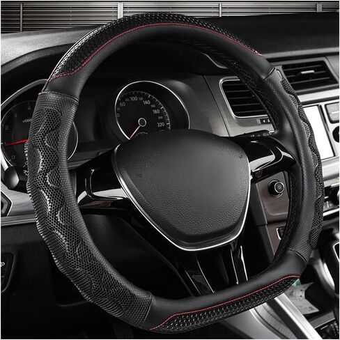 Car Steering Wheel Cover, 15 Inch Leather D-Shaped Comfy Grip Steering Wheel Protector, Anti-Slip Steering Wheel Cover with 3D Honeycomb for Most Vehicles, Car Accessories (Red) in Saudi Arabia