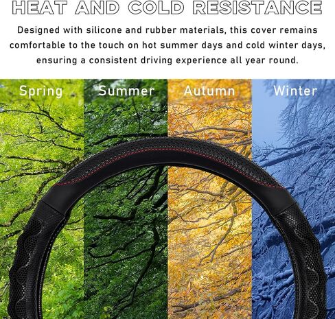 Car Steering Wheel Cover, 15 Inch Leather D-Shaped Comfy Grip Steering Wheel Protector, Anti-Slip Steering Wheel Cover with 3D Honeycomb for Most Vehicles, Car Accessories (Red) in Saudi Arabia