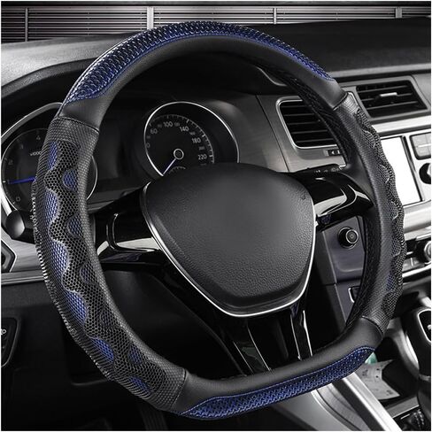 Car Steering Wheel Cover, 15 Inch Leather D-Shaped Comfy Grip Steering Wheel Protector, Anti-Slip Steering Wheel Cover with 3D Honeycomb for Most Vehicles, Car Accessories (Red) in Saudi Arabia