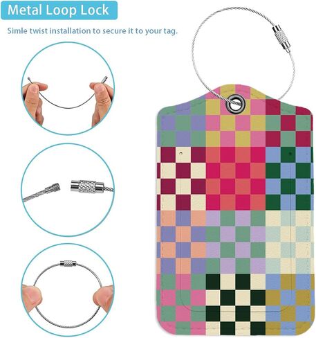 Preppy Color Grid Luggage Tags for Suitcases, Groovy Luggage Tag, Back to School for Students, Trendy Girly 2 Pack Travel Luggage Tags, Teen Girls Gifts Suitcase Tags in Saudi Arabia