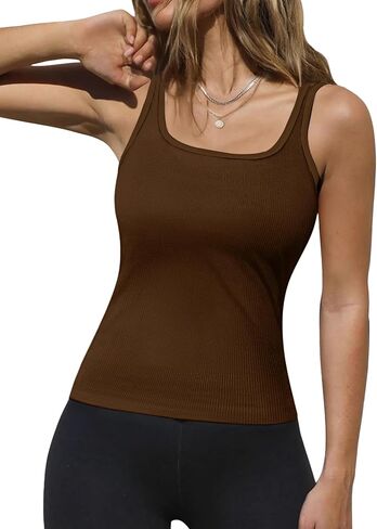 Zeagoo Womens Ribbed Tank Tops Square Neck Summer Tops Slim Fitted Spaghetti Strap Camisole Basic Sleeveless Layering Shirts in Saudi Arabia
