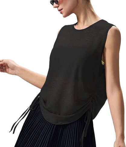 Altiland Ultra Light Slub تجريب Tank Top للمرأة ، جانب الرباط Ruched Treatable Tops Yoga Layering Tops in Kuwait