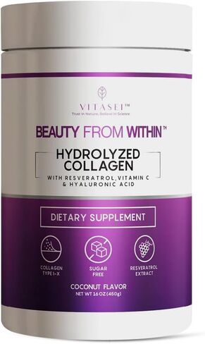Hydrolyzed Collagen Peptides Powder with Vitamin C & Resveratrol - Hair, Skin and Nails Vitamins for Women & Men - Bone and Joint Supplement - Coconut Flavored - 16 oz in Saudi Arabia
