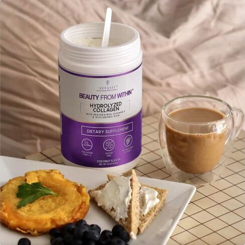 Hydrolyzed Collagen Peptides Powder with Vitamin C & Resveratrol - Hair, Skin and Nails Vitamins for Women & Men - Bone and Joint Supplement - Coconut Flavored - 16 oz in Saudi Arabia