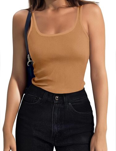 Zeagoo Womens Ribbed Tank Tops Square Neck Summer Tops Slim Fitted Spaghetti Strap Camisole Basic Sleeveless Layering Shirts in Saudi Arabia
