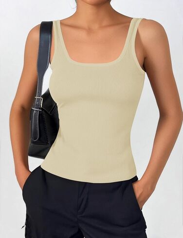 Zeagoo Womens Ribbed Tank Tops Square Neck Summer Tops Slim Fitted Spaghetti Strap Camisole Basic Sleeveless Layering Shirts in Saudi Arabia