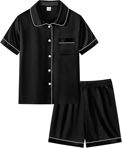 SWOMOG Unisex Kids Silk Satin Pajamas Sets Girls Boys Pjs Set Button-Down Sleepwear Short Sleeve Nightwear 2 Piece in Saudi Arabia