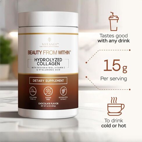 Hydrolyzed Collagen Peptides Powder with Vitamin C & Resveratrol - Hair, Skin and Nails Vitamins for Women & Men - Bone and Joint Supplement - Coconut Flavored - 16 oz in Kuwait