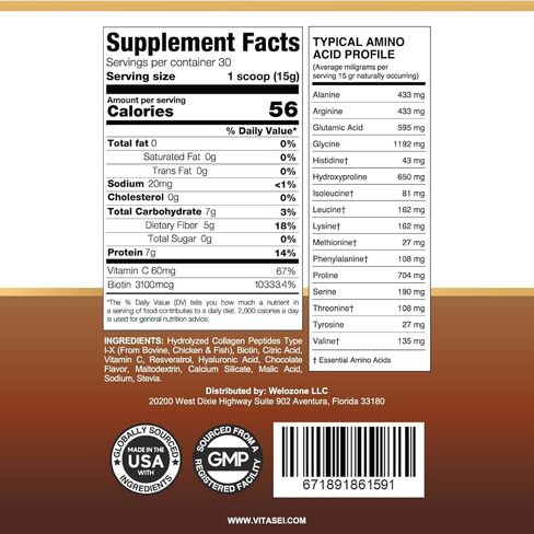 Hydrolyzed Collagen Peptides Powder with Vitamin C & Resveratrol - Hair, Skin and Nails Vitamins for Women & Men - Bone and Joint Supplement - Coconut Flavored - 16 oz in Kuwait