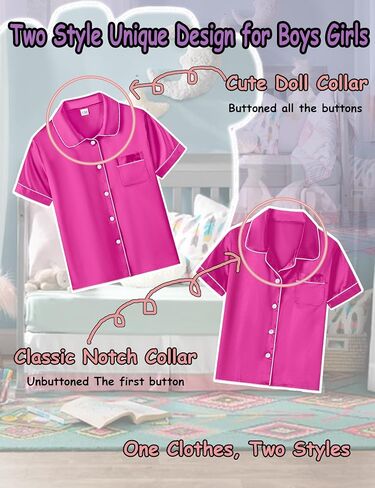 SWOMOG Unisex Kids Silk Satin Pajamas Sets Girls Boys Pjs Set Button-Down Sleepwear Short Sleeve Nightwear 2 Piece in Saudi Arabia