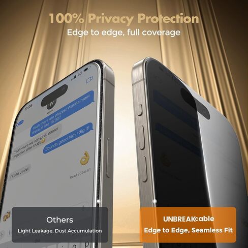 UNBREAKcable Privacy Screen Protector for iPhone 16 Pro Max, Full Coverage Shatterproof Tempered Glass [True 28°Anti Spy] [9H Hardness] [Installation Frame] Private Protector for iPhone 6.9"-2 Pack in Saudi Arabia