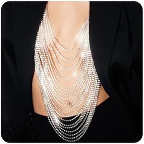 Wiwpar Full Rhinestone Body Chain Crystal Crossover Bra Body Chain Necklace Boho Multilay Costume Chest Chain Beach Sexy Bikini Nightclub Body Chain Party Rave Accessories for Women in Saudi Arabia