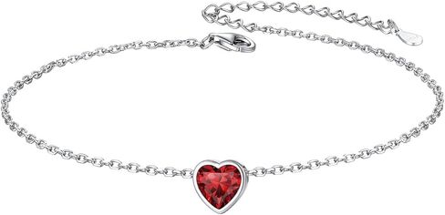 Silvora 925 Sterling Silver Anklets for Women ، Antlety Heart Birthstone Onkle Beach Anchlet Summer ، 8.7-10.7 Inch Aledable Anclet for Women in Saudi Arabia