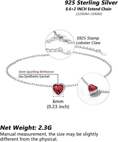 Silvora 925 Sterling Silver Anklets for Women ، Antlety Heart Birthstone Onkle Beach Anchlet Summer ، 8.7-10.7 Inch Aledable Anclet for Women in Saudi Arabia