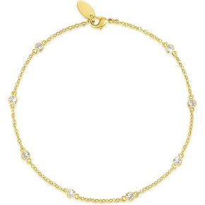 14K Gold Anklets for Women Non Tarnish 1/5 Carat Diamond Ankle Bracelets Waterproof Anklet Bracelet for Womens Box Station Chain Design Jewelry 3 Sizes 9/10/11in