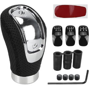 Car Gear Shift Knob, PU Leather 5 Speed Manual Automotive Gearbox Shifter Lever, Vehicle Transmission Shifting Stick Handle with 3 Adapters, Universal for SUV, Truck, RV (Black)