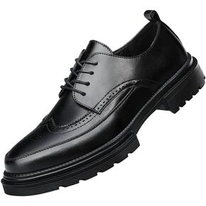 منصة الرجال ، فستان أحذية خمر من الجلد Brogue Wingtip Oxfords Classic Lace-Up Lug Sole Derby Shoes Derby
