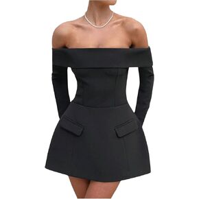 Soly Hux Women's Off the Counder Mini Dress Long Longe A Line Alegant Cocktail Party Dresses