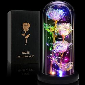 Glass Rose Gifts for Women, Rose Flower Birthday Gifts for Women Mom Wife Girlfriend, Light Up Rose in A Glass Dome, Rose Gifts for Valentines,Christmas, Mothers Day, Womens Day