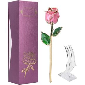Ejoyous 24K Gold Dipped Real Rose w/Rose Stand Forever Blooming Yellow Golden Rose Her on Christmas Birthday Proposal Valentines Day Wedding Anniversary, Yellow with Stand