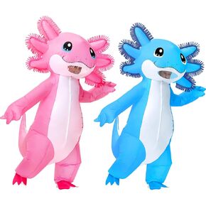 الأزواج الأزياء الهالوين للأزياء البالغة مضحكة أزياء axolotl قابلة للنفخ للبالغين تفجير الأزياء الأزياء الأزرق والوردي ثنائيه