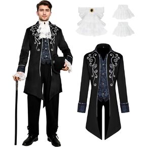 Men Medieval Steampunk Tailcoat Jacket Gothic Victorian Frock Coat Uniform Halloween Party Cosplay Gentleman Costumes