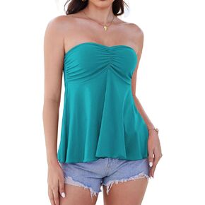Pima Cotton Tube Tops for Women Summer Strapless Sweetheart Neck Shirts Flowy Ruffle Hem Cute Going Out Bandeau