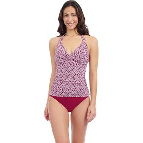 الملف الشخصي من قبل Gottex Cruise Women Women's Halter Tankini في الطوب والطباعة البيضاء مع أكواب ناعمة ، والأسلاك الداخلية ، والبطانة الكاملة الأساسية