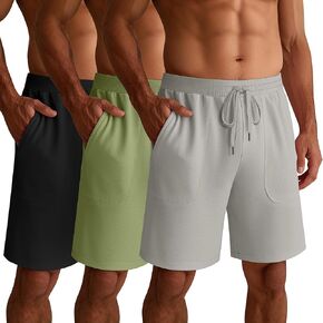 Ficerd 3 Pack Men's Big and Tall Cotton Lounge Pajama Casual Drawstring Jersey Shorts with Pockets PJ Gym Summer Clothes