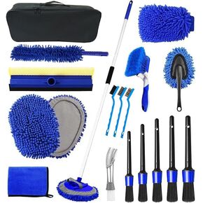 Qixiang 62 '' Car Wash Kit Kit Mitt Mop Sponge مع مقبض طويل ، وفرشاة غسل سيارة ناعمة التدفق مع مقبض قابل للتمديد ومرفق خرطوم للسيارة ، RV ، سيارات الدفع الرباعي ، شاحنة
