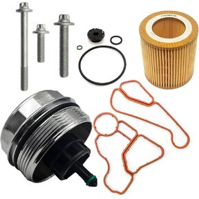 AMCC Aluminum Engine Oil Filter Replacement Kit&Reinforced Gasket&Oil Filter Housing Cap&Oil Filter（7Pcs kits） Compatible with BMW N20 N52 N54 N55 F10 F25 325xi 330i 530i 740iX5 Replaces: 11427525334
