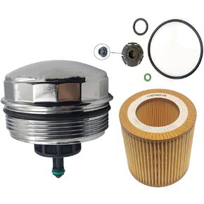 AMCC Aluminum Oil Filter Housing Cap&Oil Filter（2pcs）Compatible with BMW N20 N52 N54 N55 F10 F25 F26 128i 135i 323i 325xi 328i 328xi 330i 335i 530i 535i 740i X1 4 5 Replaces: 11427525334&11427953125