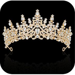 Gold Queen Crowns for Women Birthday Tiars for Women Crystal Princess Crown Wedding Crown for Bride Hair Accessories for Birthday Prom Pageant Party Halloween