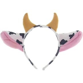 Funny Cartoon Dairy Cow Ears and Horns Design Headband Hairhoop Hair Accessiores for Party Show Performance(White/Black)
