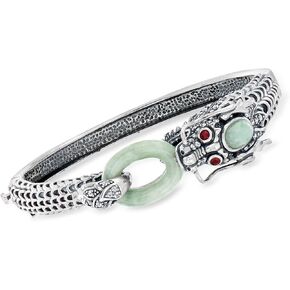Ross-Simons Jade ، 1.40 CT. T.W. توباز الأبيض و .10 ط م. T.W. روبي التنين سوار في الفضة الاسترليني. 8.5 بوصة