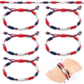 Sureio 6 Pcs 4th of July Bracelet Red White Blue Bracelet USA American Flag Patriotic Adjustable Fourth of July Friendship Bracelet for Women Men Gifts Independence Day Party Favors Wristbands