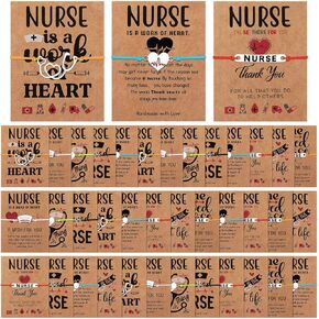 40 Sets Nurse Week Gifts Bulk 8 Styles Inspirational Heart Stethoscope Bracelet Nurse Appreciation Bracelets for Women with Blessing Card