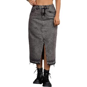 Women's Denim Skirt High Waist Front Slit Raw Trim Hem Pencil Skirt with Pockets Midi Jean Skirts in Kuwait