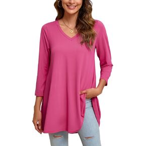 ENMAIN Womens Tunic Plus Size 3/4 Sleeve Tops to Wear with Leggings Casual Long Swing Blouses Shirts Loose Fit Dressy