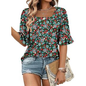 Roselinlin Half Sleeve Top for Women Summer Summer Dary Tunic Tup