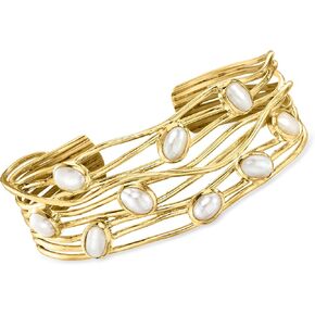 Ross-Simons 7x5mm مثقف سوار الكفة الطريق السريع بيرل في الذهب 18kt على الجنيه الاسترليني