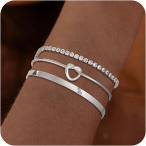 الأساور الفضية Foxgirl للنساء Dainty 925 سوار الفضة الاسترليني مجموعات سوار سوار مقاوم للماء الطبقات المكعبة التنس/أسوار الكفة/حبب الحب المجوهرات الفضية للنساء الهدايا