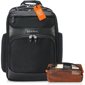 Everki Onyx Premium Executive Laptop Backpack (EKP132S17) with Orange Accessory Pouch - Ballistic Nylon Backpack with 17.3" Compartment, 30L Capacity - Backpack & Accessory Pouch Bundle