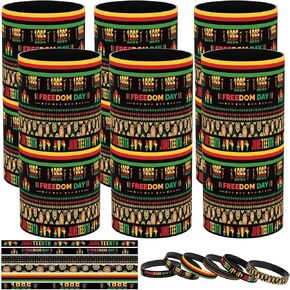 Denylo pro 96 Pcs Happy Juneteenth Silicone Bracelet Freedom Day Bracelet for Black History Month Celebration Patriotic Festival Party Supplies