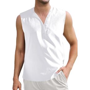 Men's Sleeveless Beach Shirts Summer Casual Button Down Henley Tank Top T-Shirts in Saudi Arabia