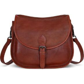 HESHE Leather Crossbody Bags for Women Designer Shoulder Purse Satchel Handbag Vintage Saddle Bag
